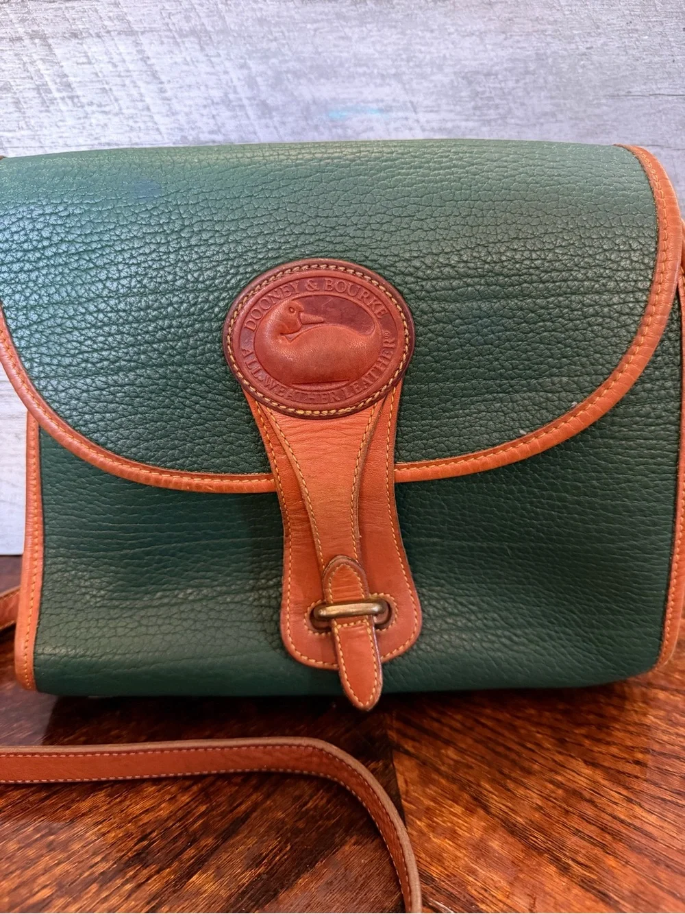 Vintage Dooney & Bourke Green All Weather Leather Essex Crossbody Purse